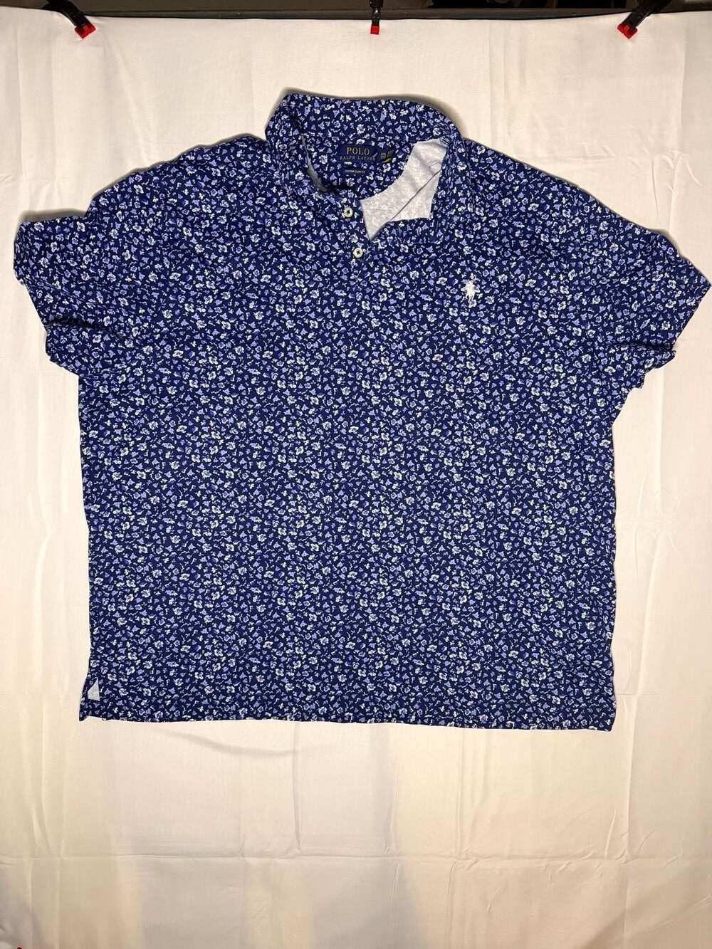 Polo Ralph Lauren Custom Slim Fit Blue Floral Print Short Sleeve Polo Shirt XXL